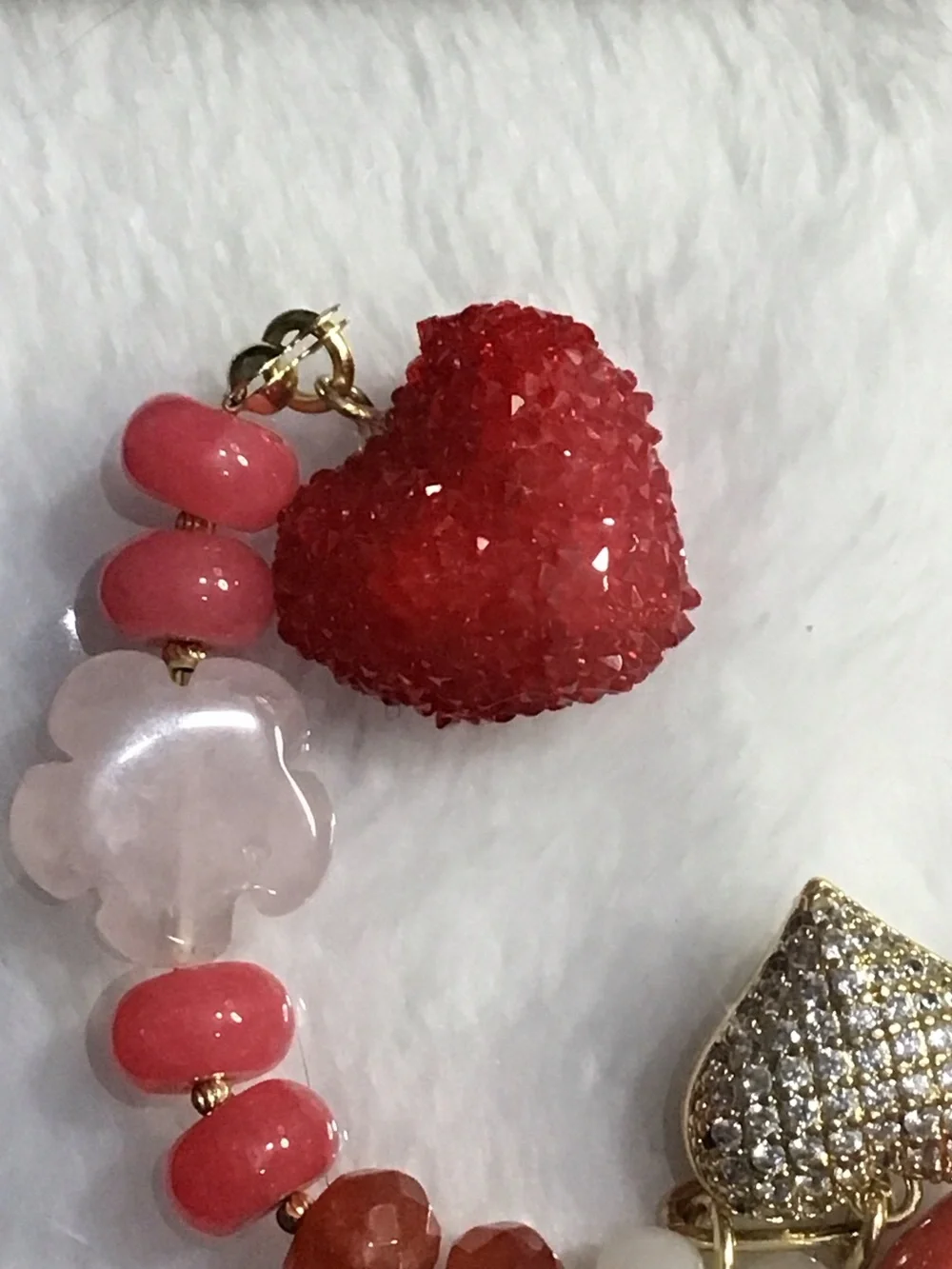 Gold-Tone Red & Pink Heart Charm Key Holder Clip